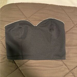 Black Strapless Top with Pearl Detailing